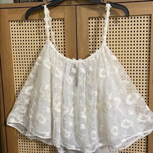 Moda International Y2K White Floral Embroidered Lace Top XL